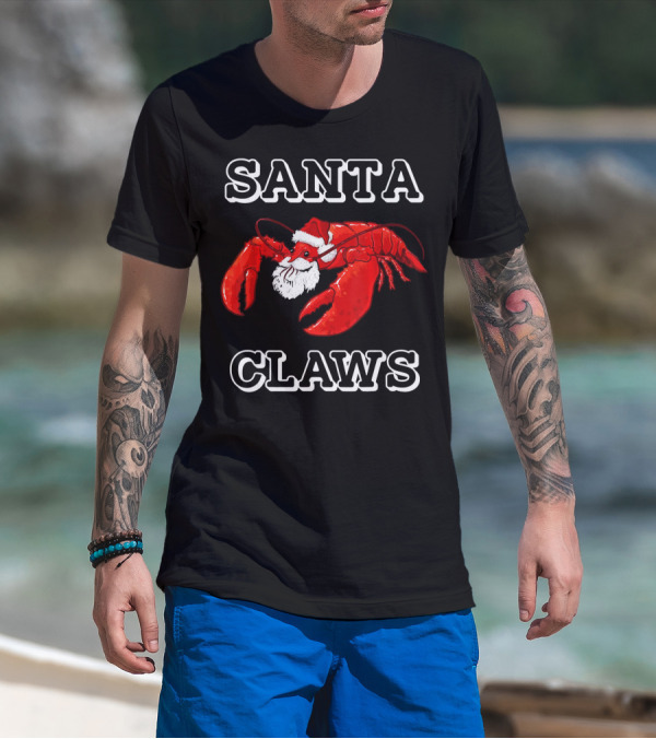 SANTA CLAWS Festive Lobster Santa Hat Christmas Humor T-Shirt