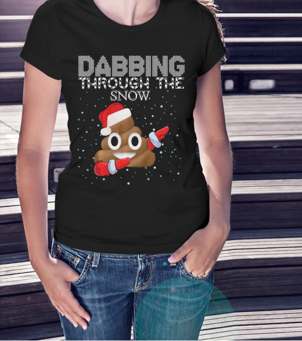 Dabbing Through The Snow Christmas Emoji Poop Santa Hat T-Shirt