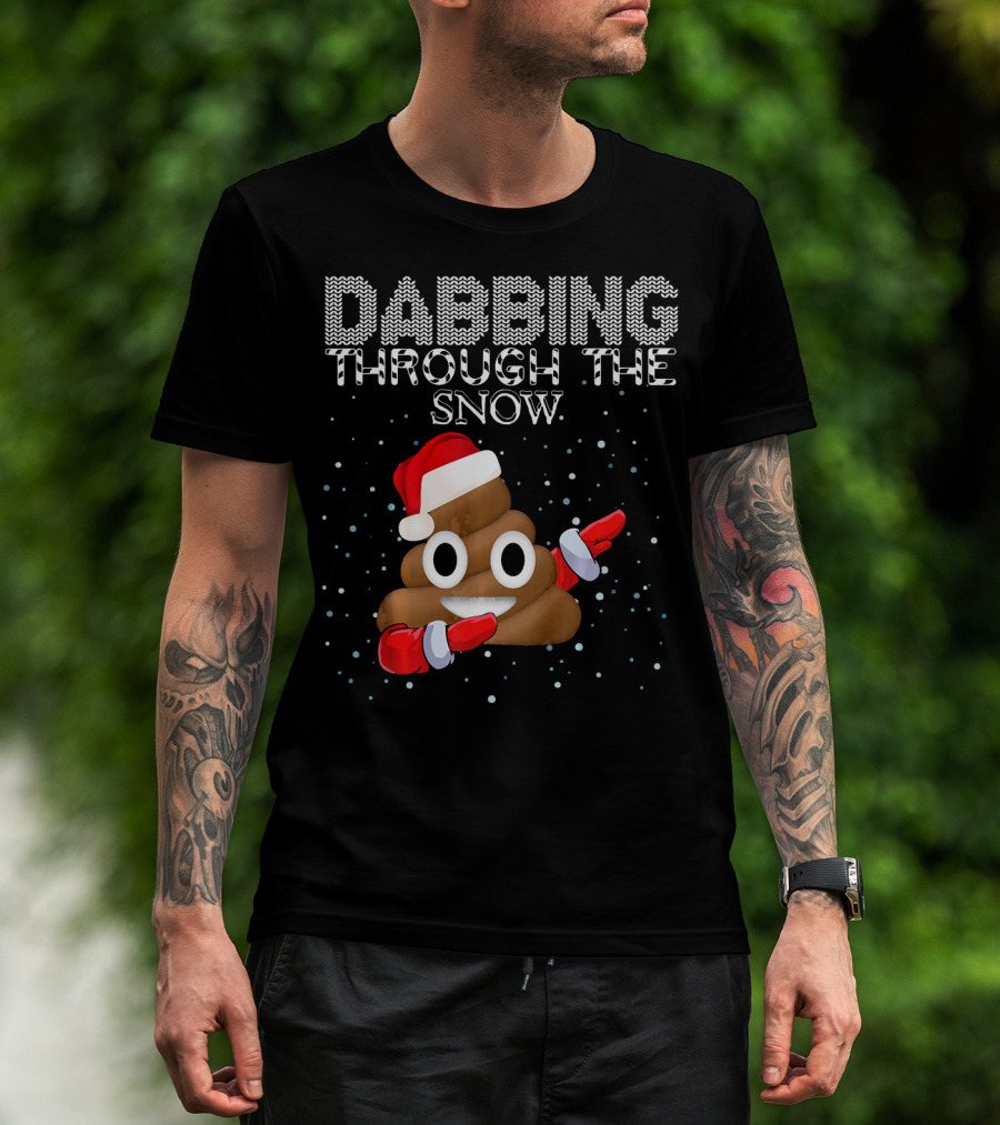 Dabbing Through The Snow Christmas Emoji Poop Santa Hat T-Shirt
