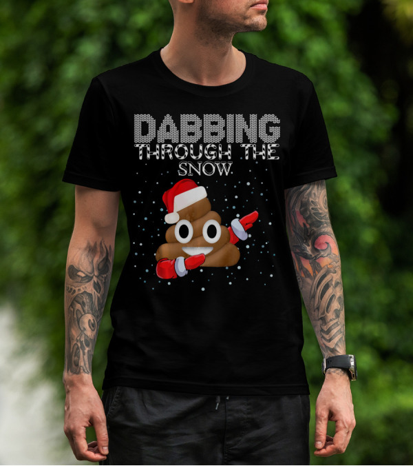 Dabbing Through The Snow Christmas Emoji Poop Santa Hat T-Shirt