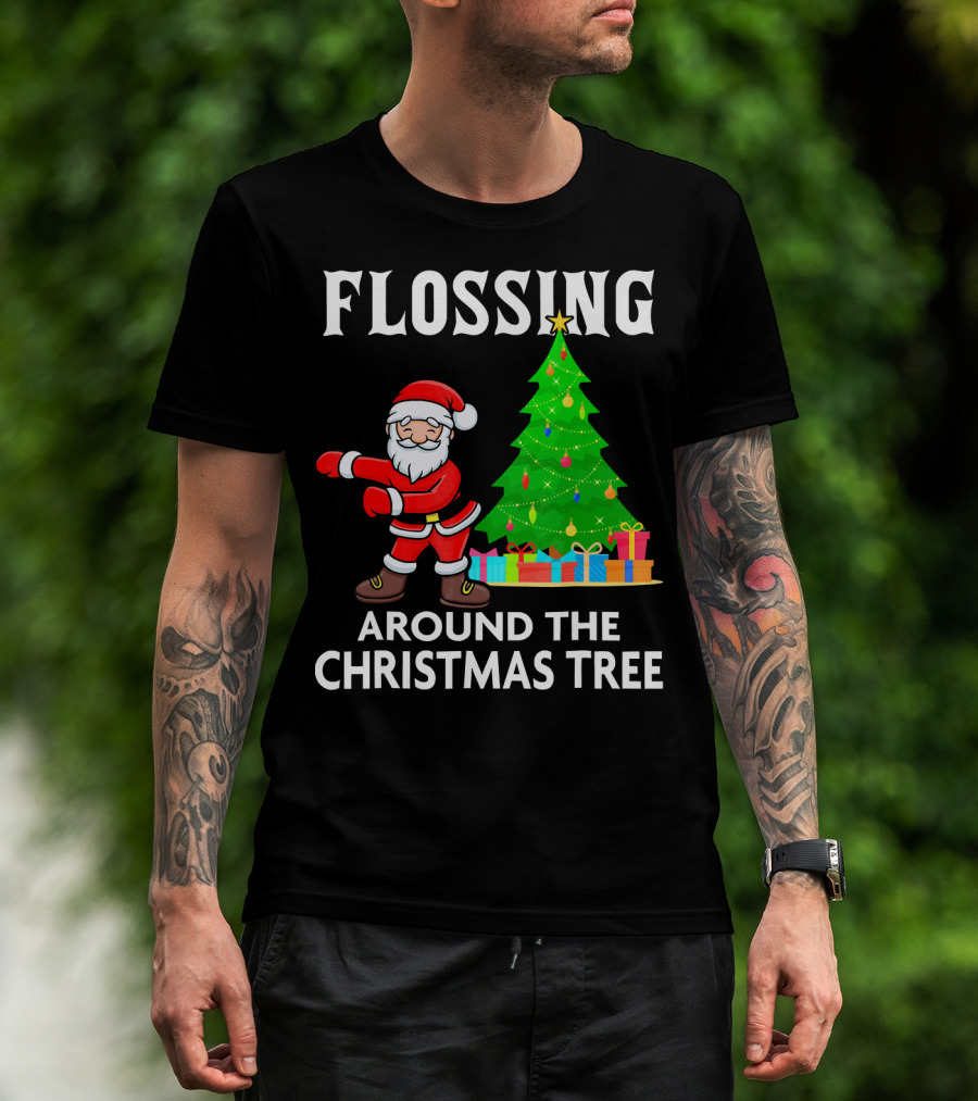 Flossing Santa Dancing Around The Christmas Tree With Presents T-Shirt