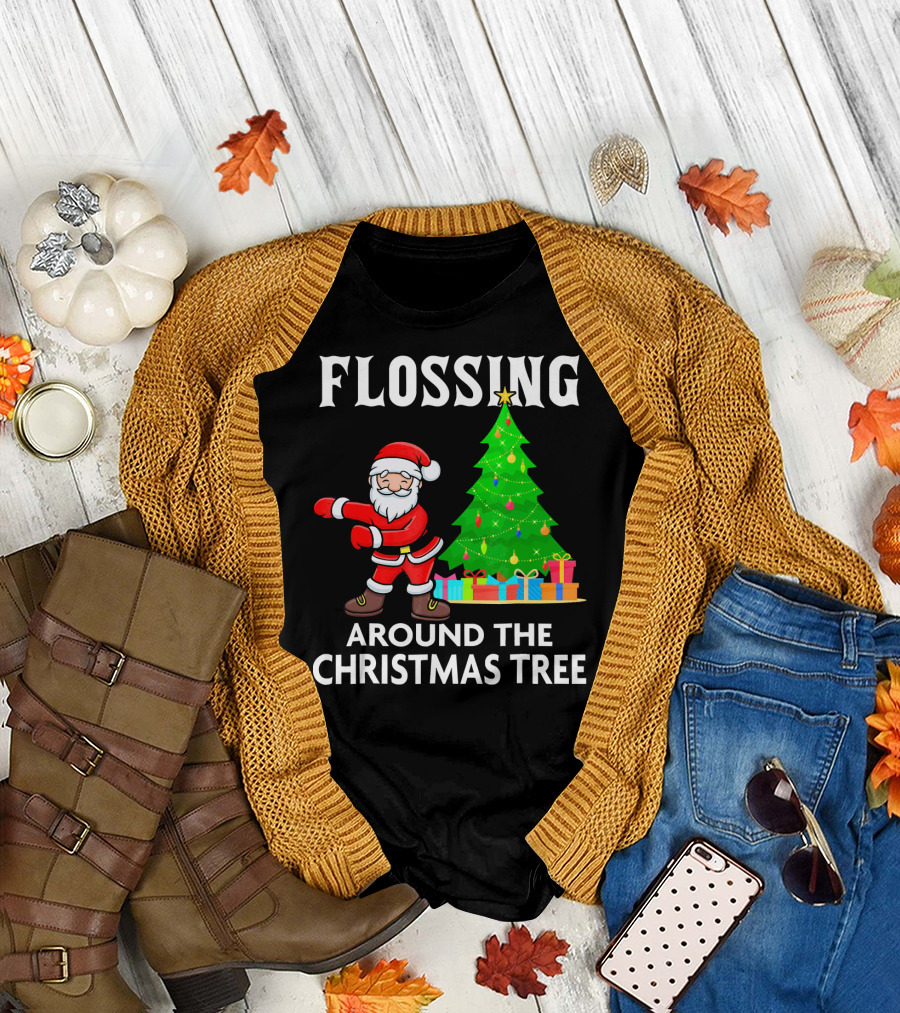 Flossing Santa Dancing Around the Christmas Tree with Presents T-Shirt