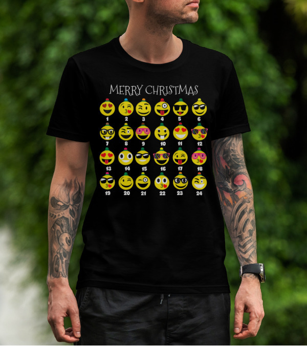 Merry Christmas Emoji Advent Calendar Countdown T-Shirt
