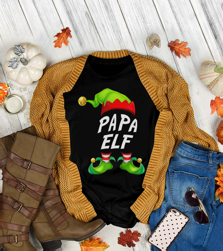 Christmas Papa Elf Green Hat and Shoes Funny Holiday Edition T-Shirt