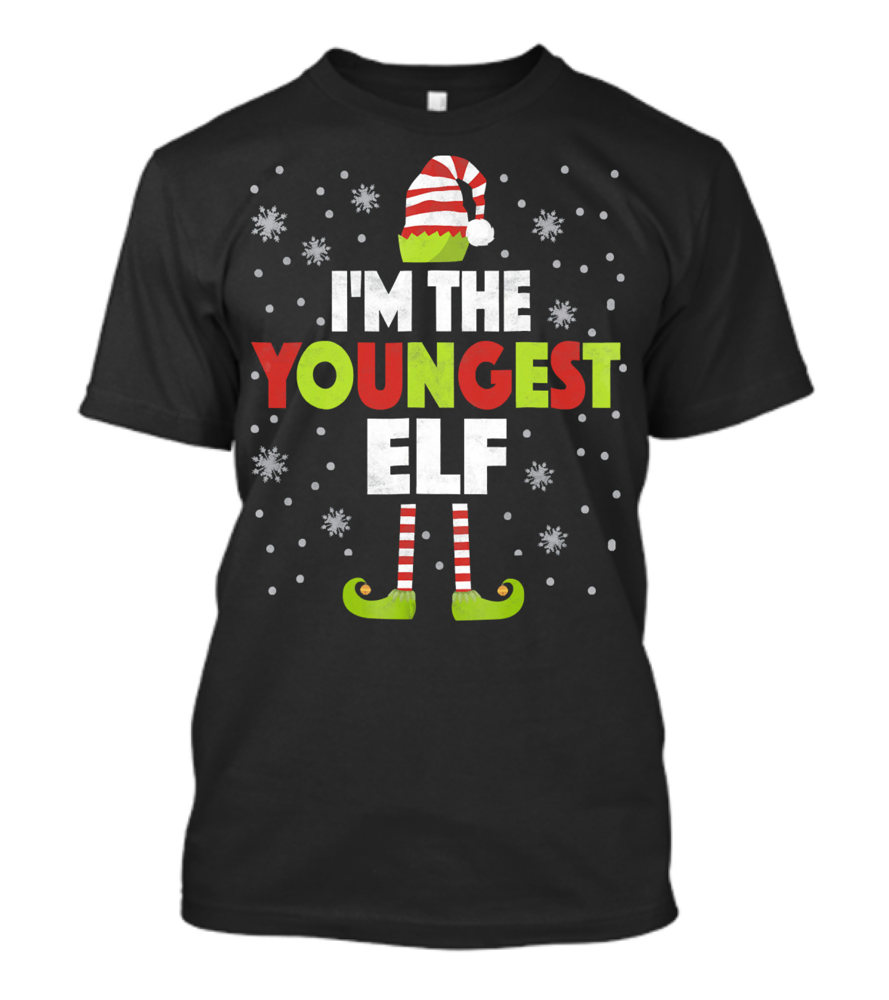 I'm The Youngest Elf Christmas Snow Hat And Shoes T-Shirt