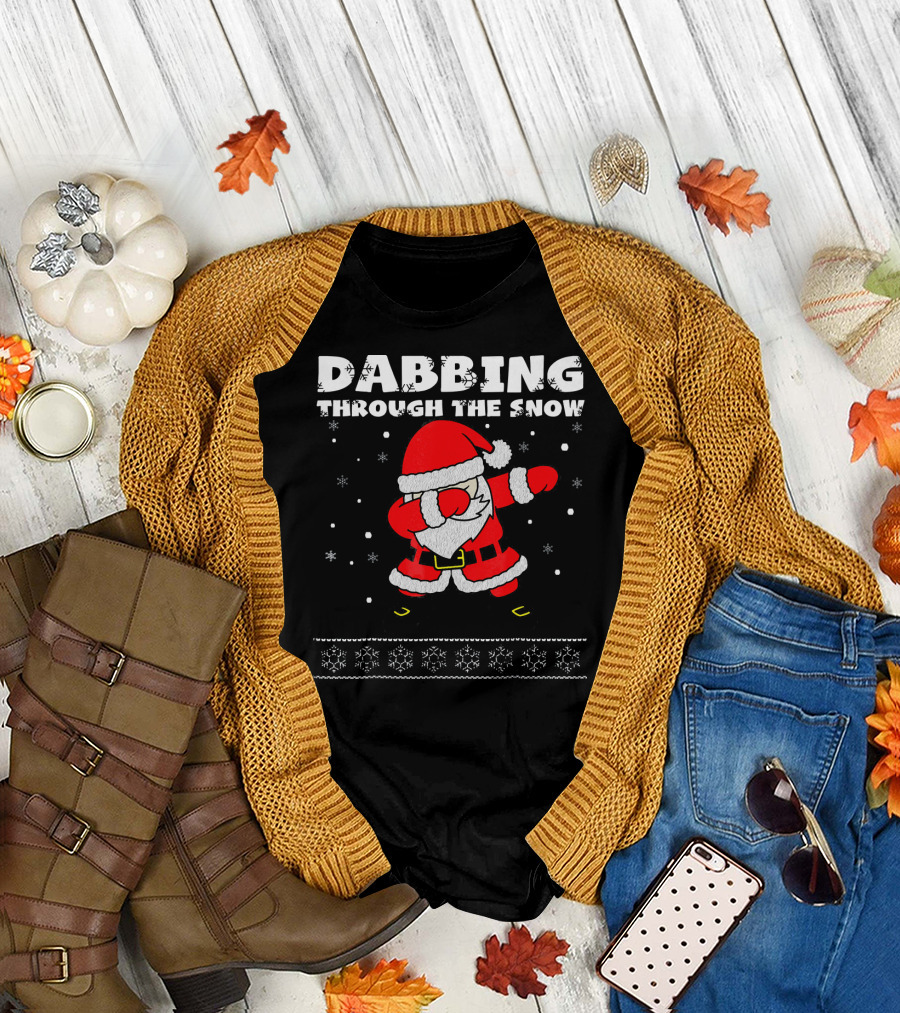 Dabbing Santa Through The Snow Christmas Holiday Fun T-Shirt