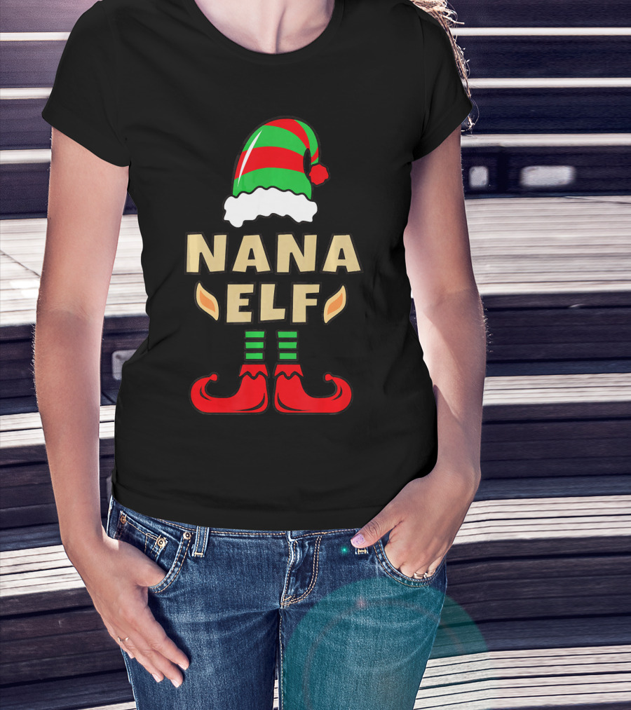 Nana Elf Christmas Hat Striped Shoes T-Shirt