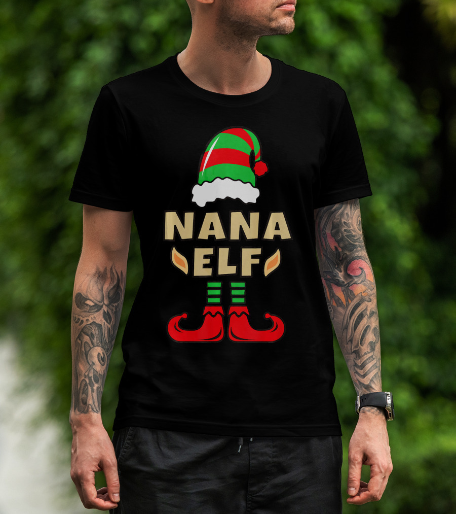 Nana Elf Christmas Hat Striped Shoes T-Shirt