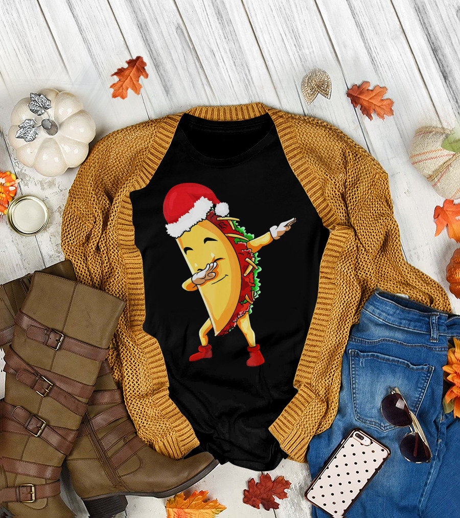 Dabbing Taco Santa Christmas Pajama Holiday Dance T-Shirt