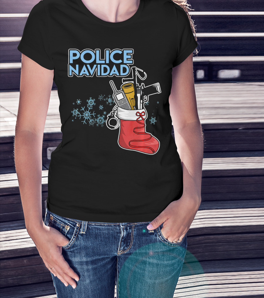 Police Navidad Christmas Stocking With Law Enforcement Gear T-Shirt