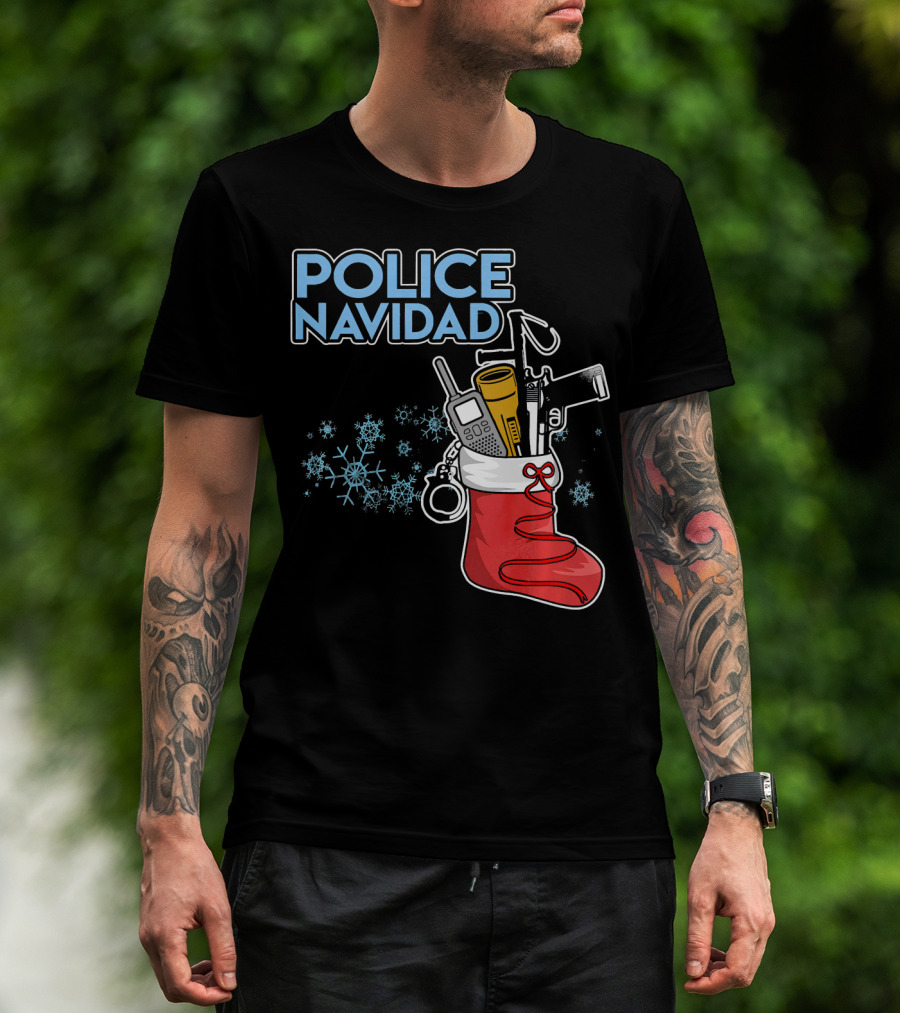 Police Navidad Christmas Stocking With Law Enforcement Gear T-Shirt