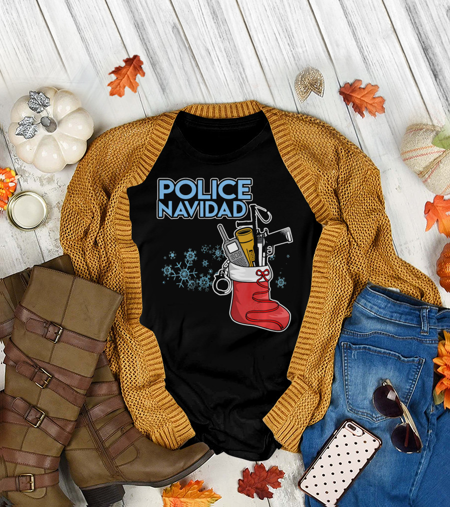 Police Navidad Christmas Stocking with Law Enforcement Gear T-Shirt