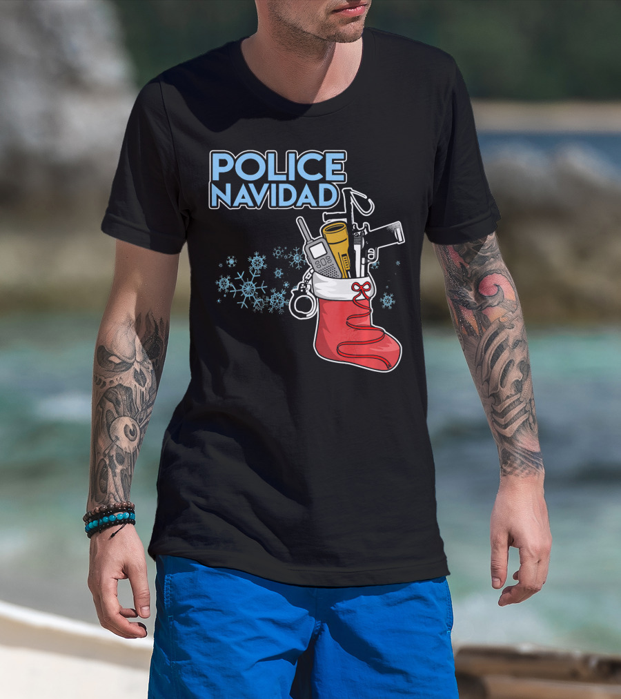 Police Navidad Christmas Stocking With Law Enforcement Gear T-Shirt