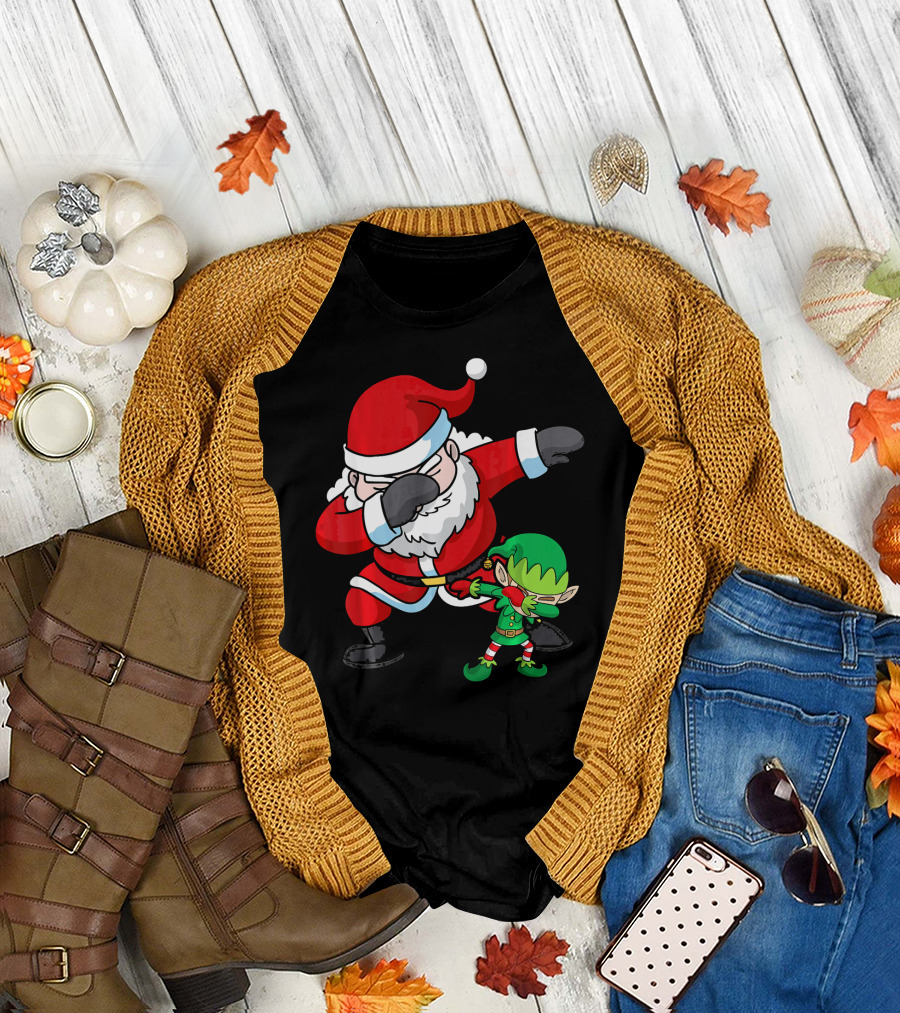 Christmas Boys Dabbing Santa Claus and Elf Dab Dan T-Shirt