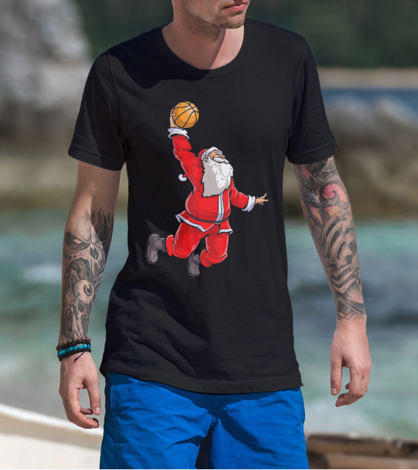 Christmas Dunking Santa Basketball Slam T-Shirt