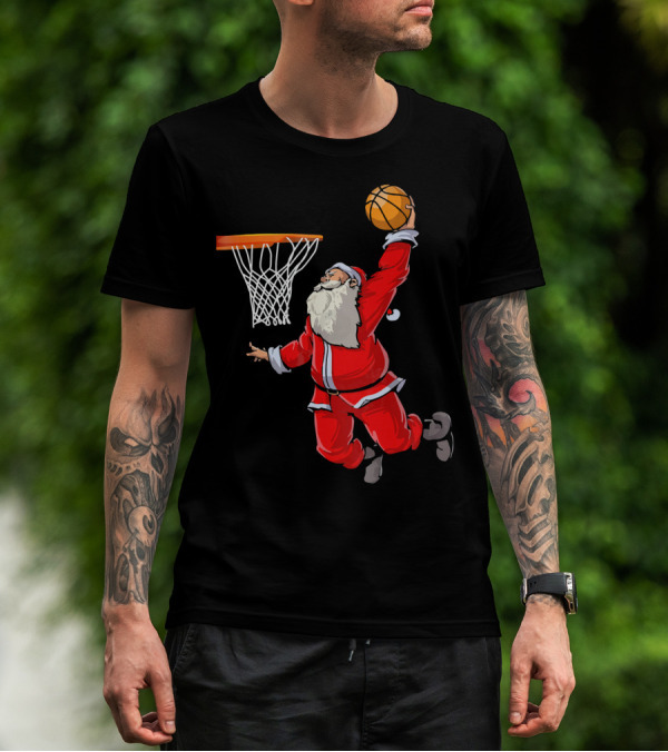 Santa Dunking Basketball Weihnachten Santa Hat T-Shirt