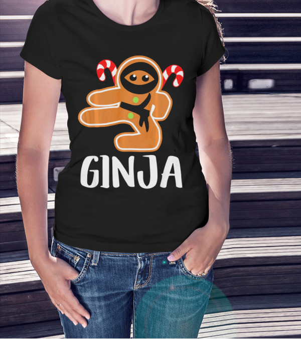Ginja Ninja Warrior Gingerbread Man With Candy Canes T-Shirt