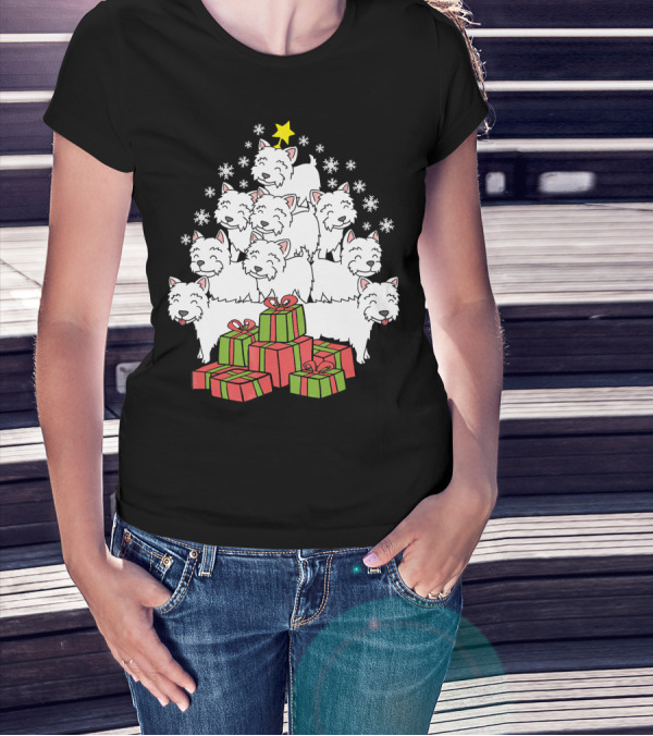 Westie Christmas Tree With Presents And Snowflakes T-Shirt
