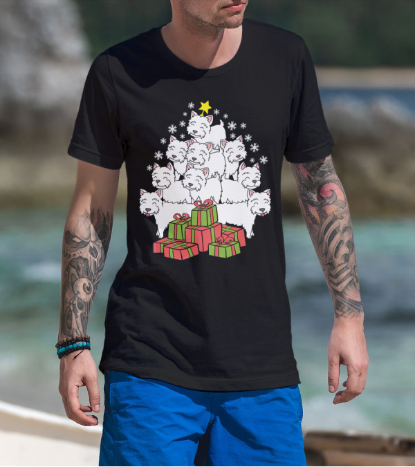 Westie Christmas Tree With Presents And Snowflakes T-Shirt