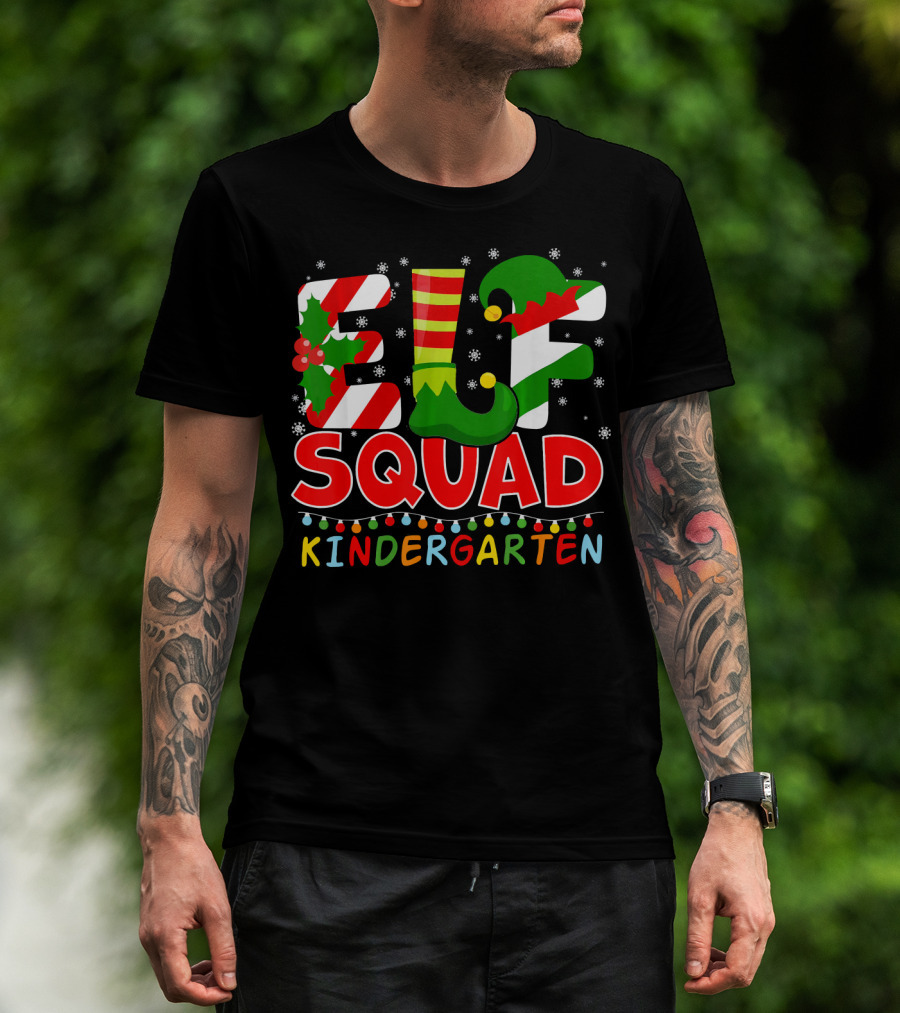 ELF Squad Funny Christmas Kindergarten Holiday Lights T-Shirt