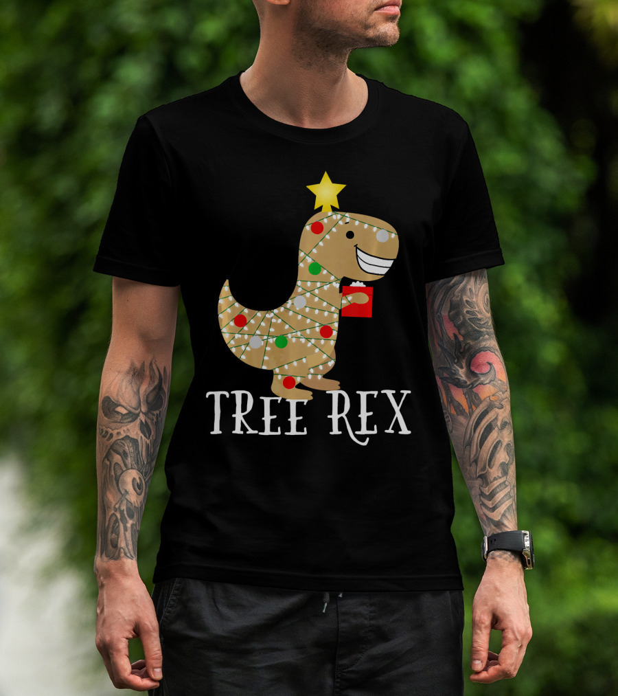 The Original Christmas Tree Rex Dinosaur With Lights And Star T-Shirt