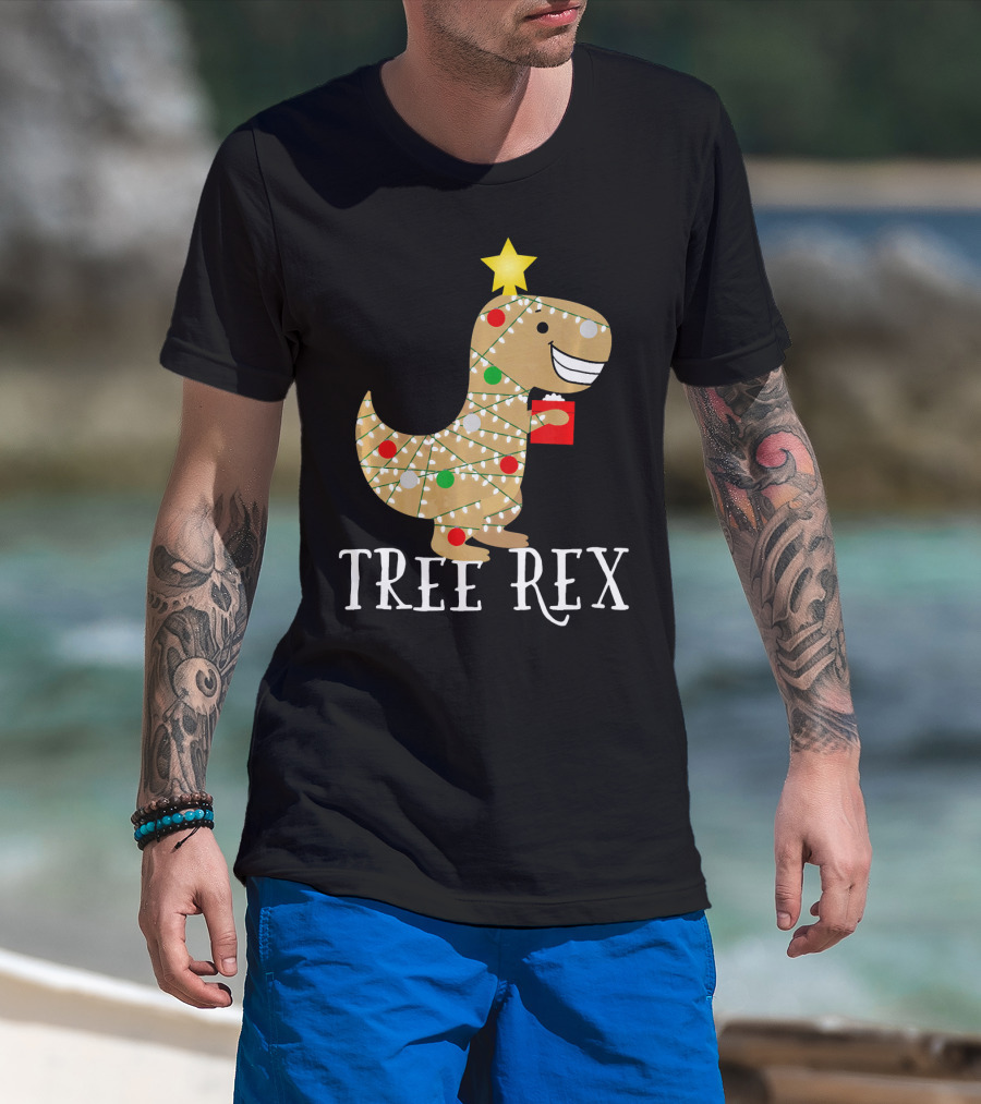 The Original Christmas Tree Rex Dinosaur With Lights And Star T-Shirt