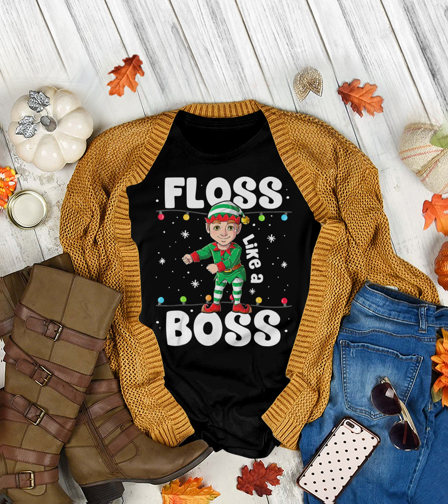 Floss Like A Boss Elf Dance Christmas Lights T-Shirt