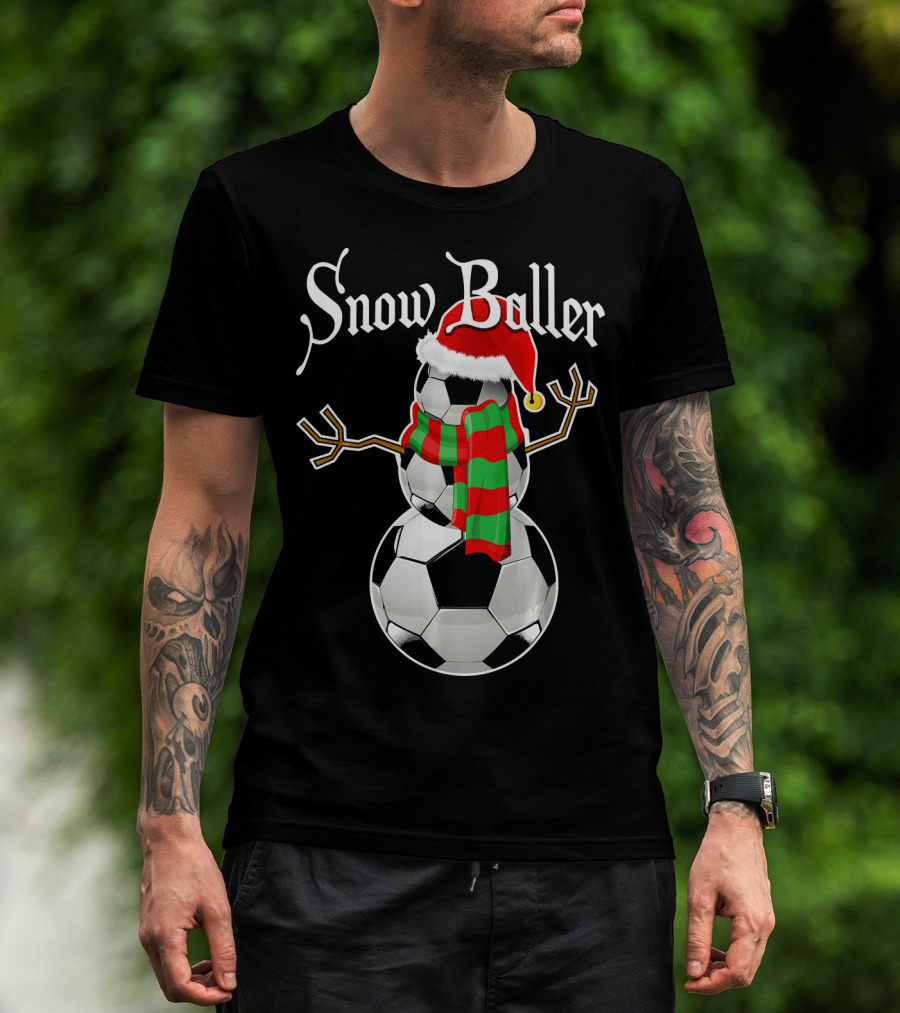 Snow Baller Soccer Christmas Snowman Santa Hat Soccer Balls T-Shirt