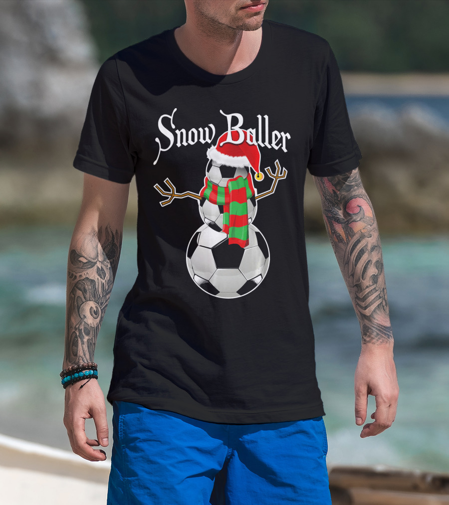 Snow Baller Soccer Christmas Snowman Santa Hat Soccer Balls T-Shirt