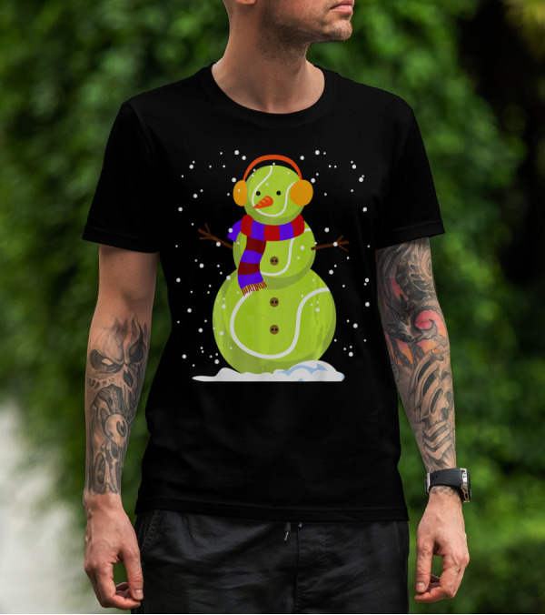 Dabbing Tennis Ball Snowman With Scarf And Earmuffs T-Shirt
