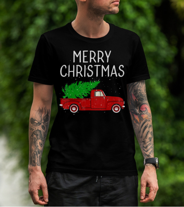 Merry Christmas Vintage Red Truck With Tree T-Shirt