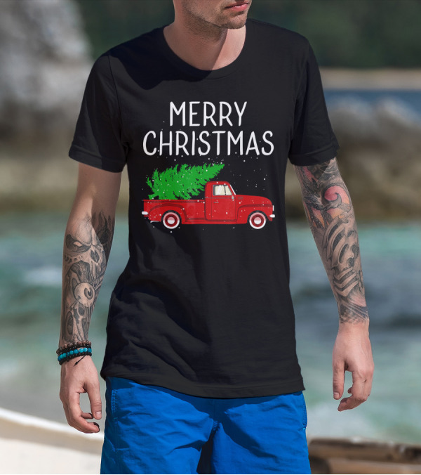 Merry Christmas Vintage Red Truck With Tree T-Shirt