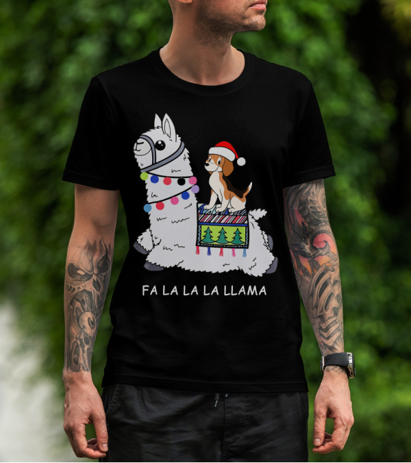 Fa La La La Llama Santa Beagle Festive Christmas Ride T-Shirt