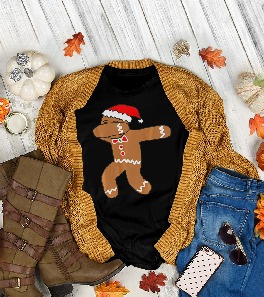 Dabbing Gingerbread Man in Santa Hat T-Shirt