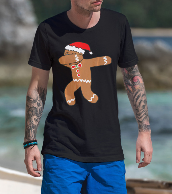Dabbing Gingerbread Man In Santa Hat T-Shirt