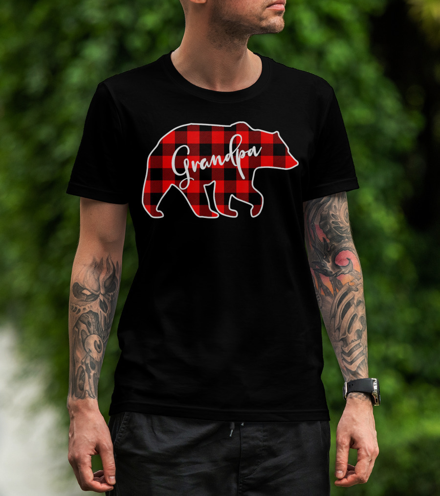 Grandpa Bear Red Plaid Matching Fam Mens T-Shirt