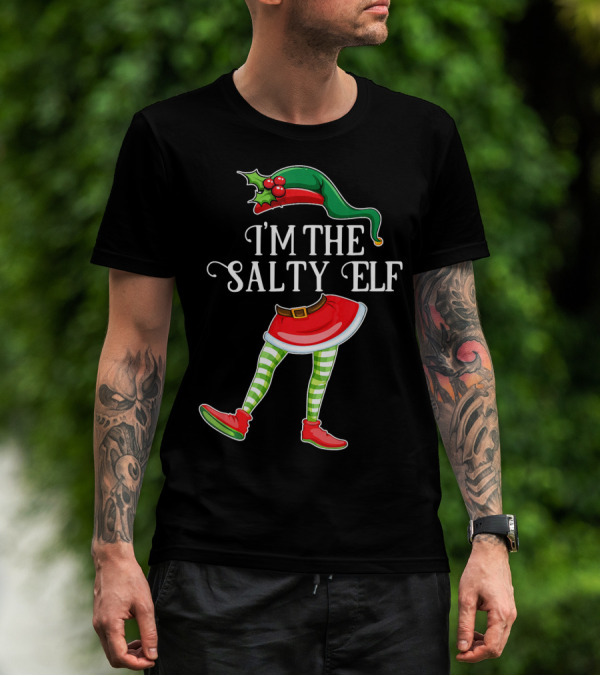 I'M THE SALTY ELF Christmas Hat And Striped Legs With Red Shoes T-Shirt