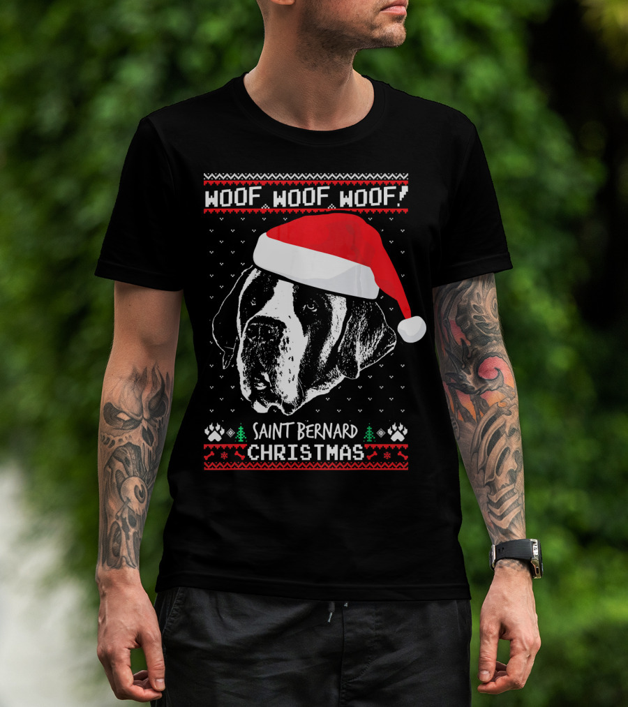 Woof Woof Woof Saint Bernard Christmas T-Shirt