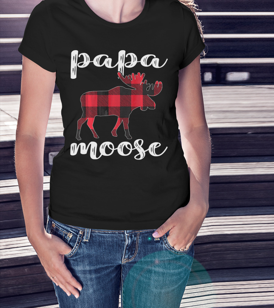 Papa Moose Matching Family Christmas Clo Buffalo Plaid Moose T-Shirt