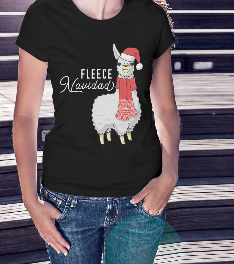 Fleece Navidad Christmas Llama Santa Hat Scarf T-Shirt