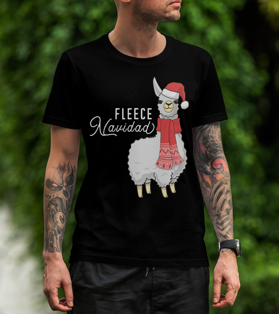 Fleece Navidad Christmas Llama Santa Hat Scarf T-Shirt