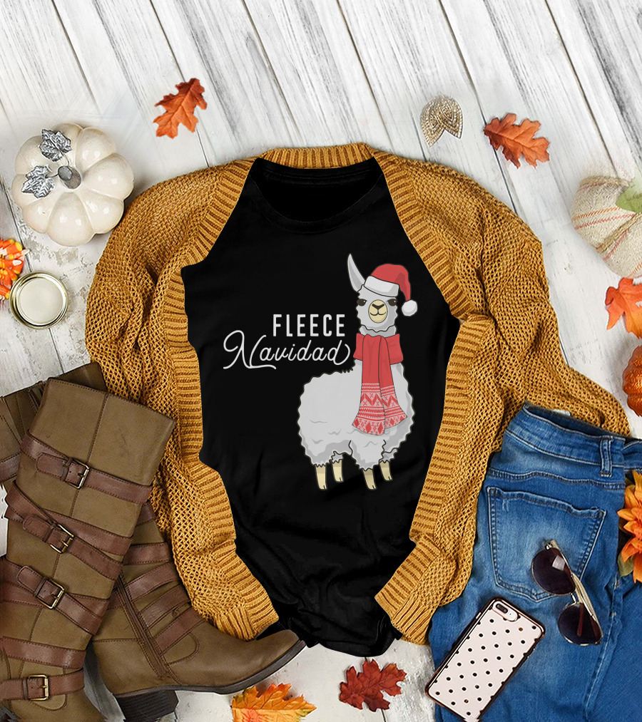 Fleece Navidad Christmas Llama Santa Hat Scarf T-Shirt
