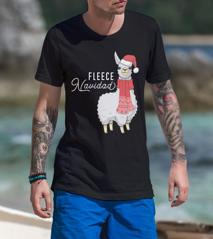 Fleece Navidad Christmas Llama Santa Hat Scarf T-Shirt