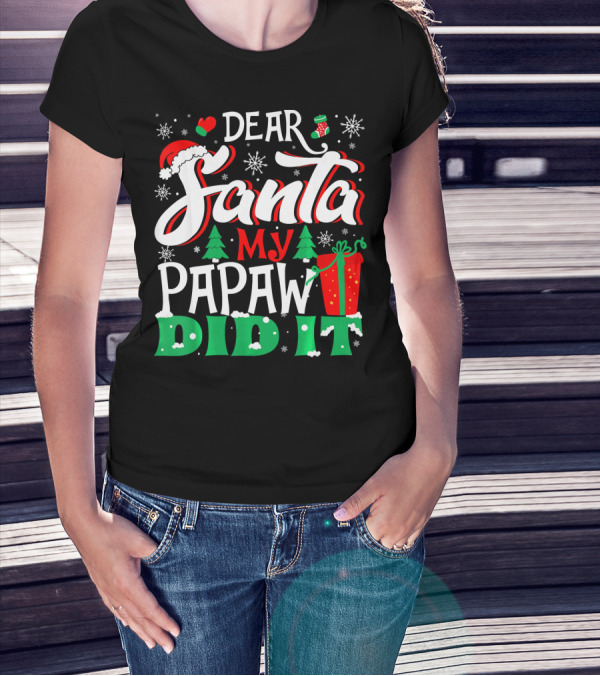 Dear Santa My Papaw Did It Christmas Tree Snowflakes Gift T-Shirt