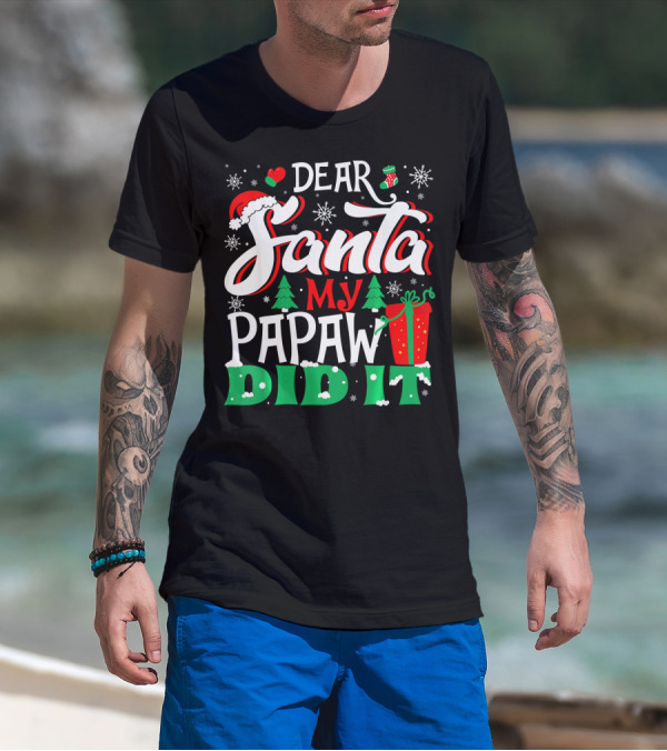Dear Santa My Papaw Did It Christmas Tree Snowflakes Gift T-Shirt
