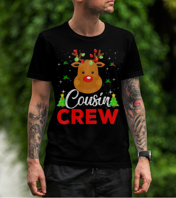 Cousin Crew Funny Reindeer Family Christmas Matching Holiday Trees T-Shirt