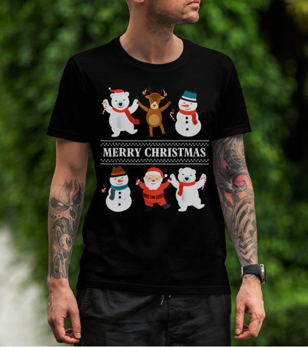 Merry Christmas Bears Snowmen Reindeer Santa Claus T-Shirt