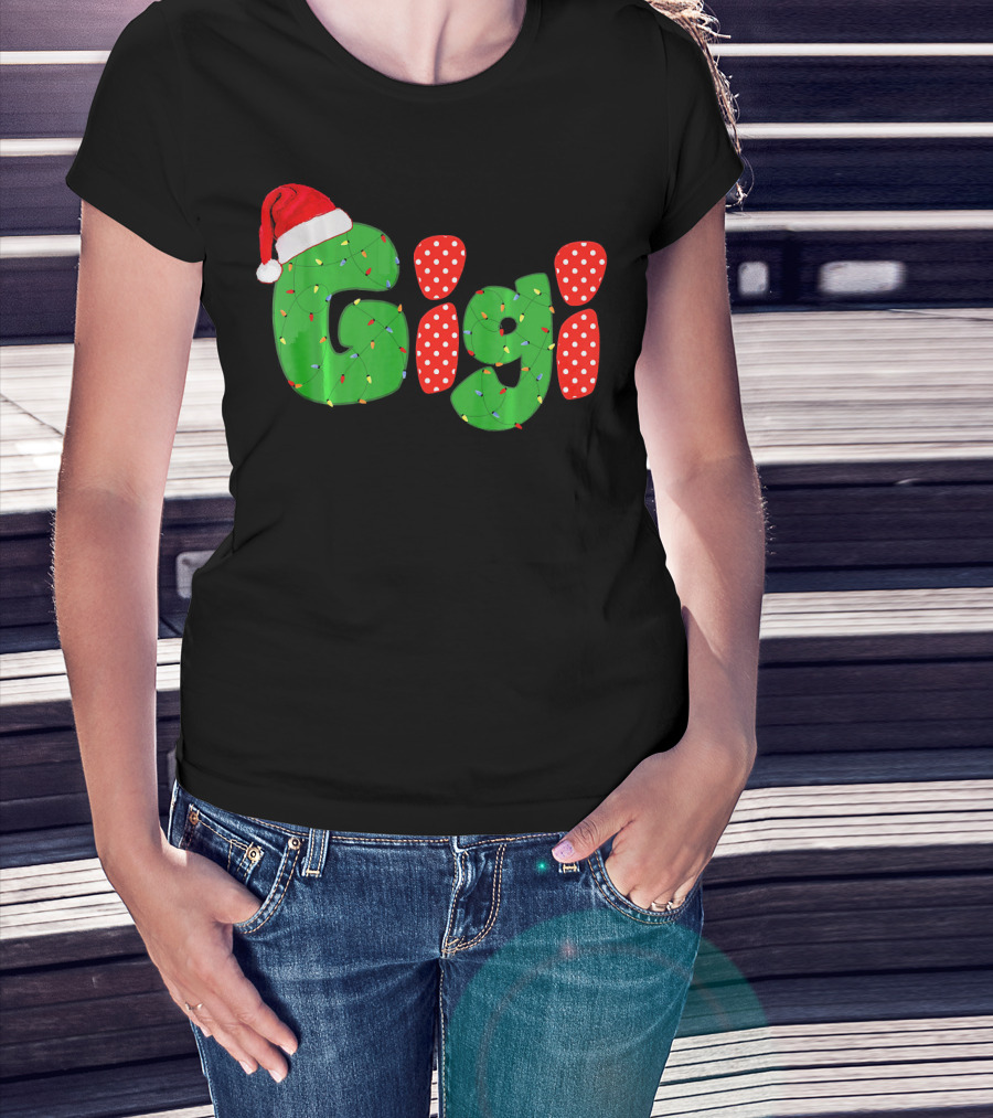 Gigi Christmas Santa Hat Lights Family Matching Pajamas T-Shirt