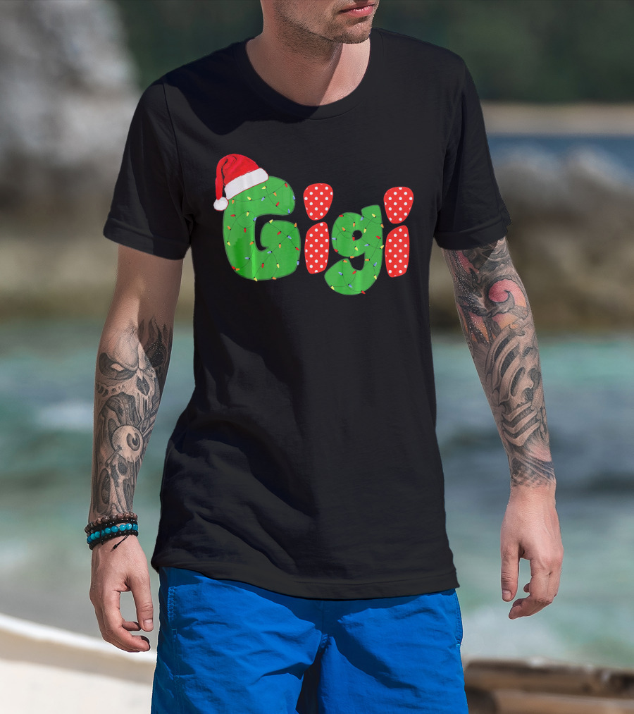 Gigi Christmas Santa Hat Lights Family Matching Pajamas T-Shirt