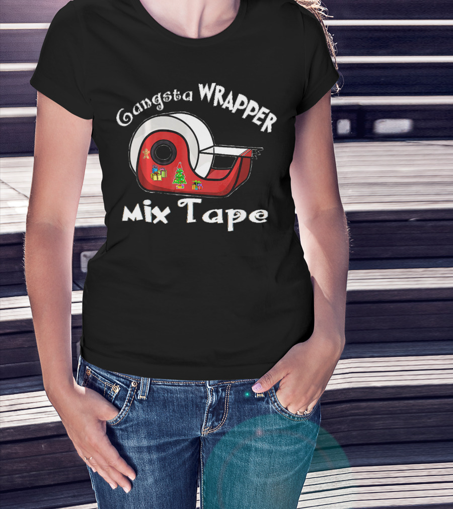 Gangsta Wrapper Mixtape Christmas Tape Dispenser With Presents And Tree T-Shirt